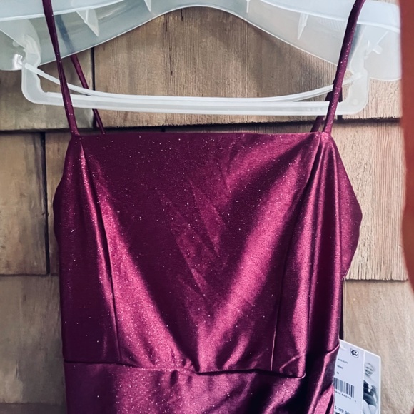 Honey and Rosie Junior M Glitter Pleated Side Slit Long Cherry Strap Dress - Picture 8 of 17